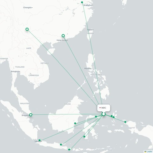 Mapa lotu bezpośredniego Manado – Kanton