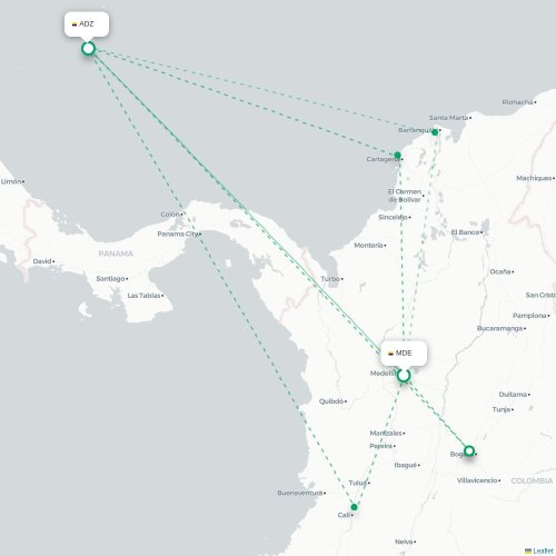 Mapa de vuelo directo Medellín - San Andrés