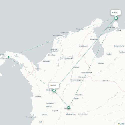Mapa lotu bezpośredniego Medellín – Oranjestad