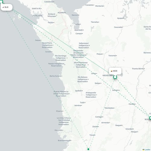 Mapa de vuelo directo Medellín - Ciudad de Panamá