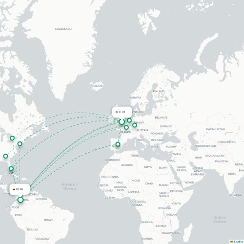 Mapa de vuelo directo Medellín - Bogotá