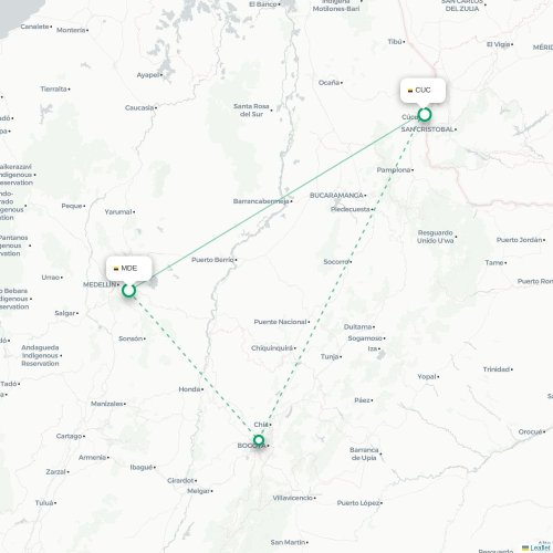 Mapa de vuelo directo Medellín - Cúcuta