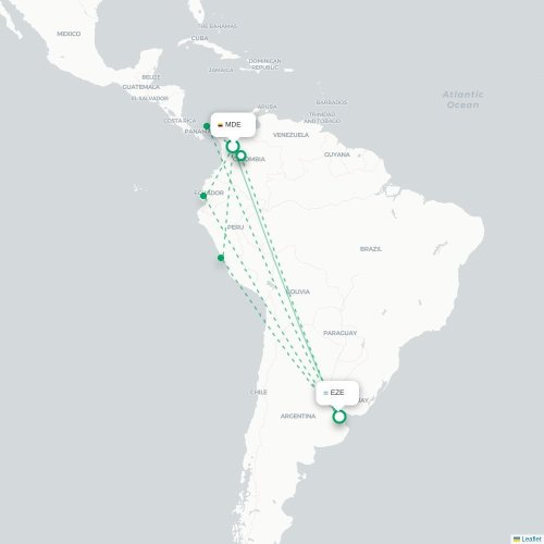 Mapa lotu bezpośredniego Medellín – Buenos Aires