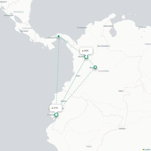 Mapa de vuelo directo Medellín - Guayaquil
