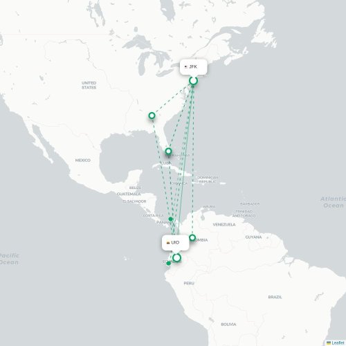 Mapa de vuelo directo Medellín - Quito