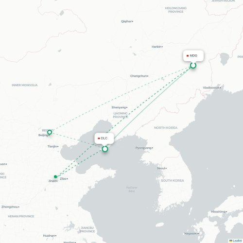 Mapa lotu bezpośredniego Mudanjiang – Dalian