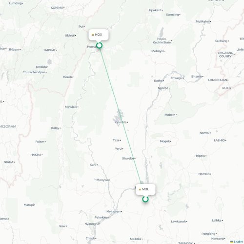 Mapa de vuelo directo Mandalay - Homalin