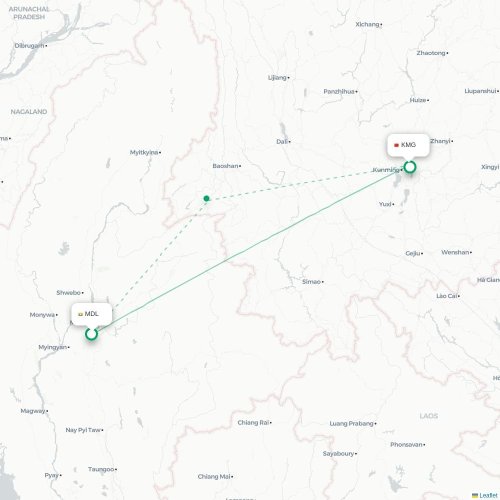 Mapa lotu bezpośredniego Mandalaj – Kunming