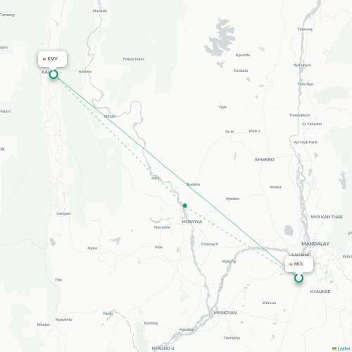 Mapa lotu bezpośredniego Mandalaj – Kalemyo