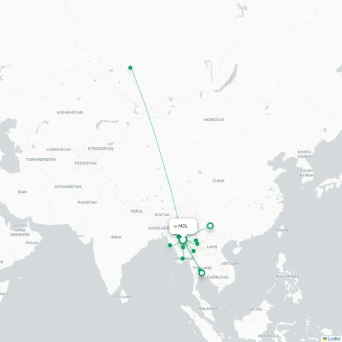 Mapa lotu bezpośredniego Mandalaj – Chiang Mai
