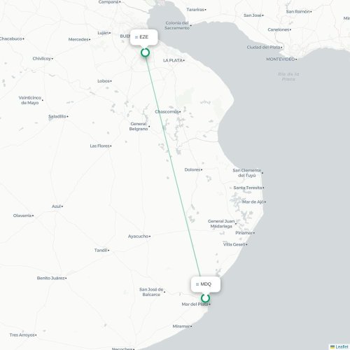 Mapa lotu bezpośredniego Mar del Plata – Buenos Aires