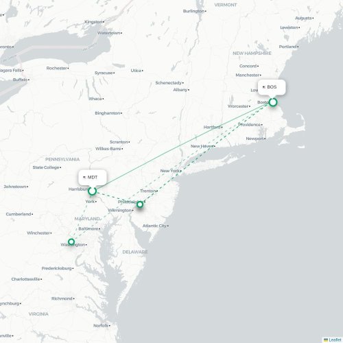 Harrisburg - Boston kaart van rechtstreekse vlucht