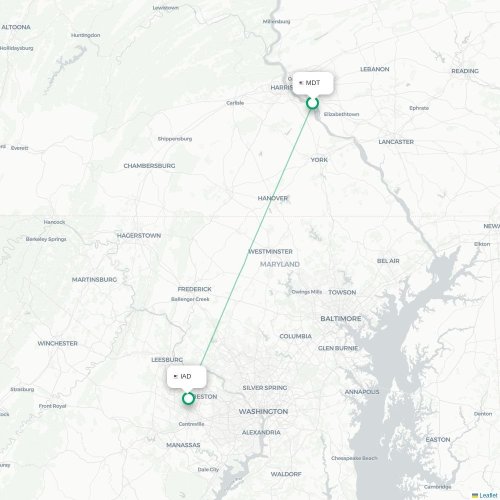 Harrisburg - Washington D.C. kaart van rechtstreekse vlucht