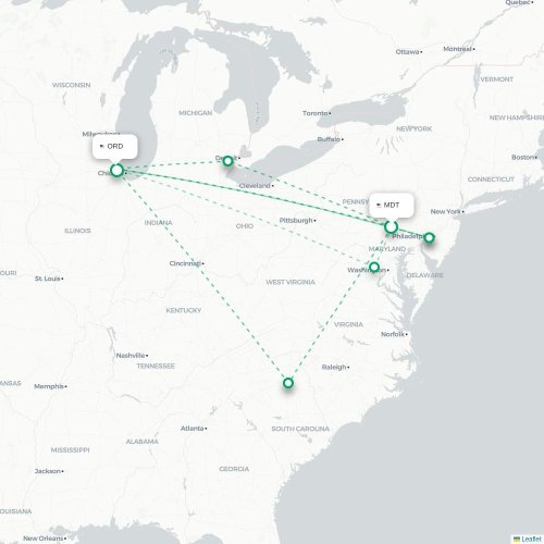 Harrisburg - Chicago kaart van rechtstreekse vlucht