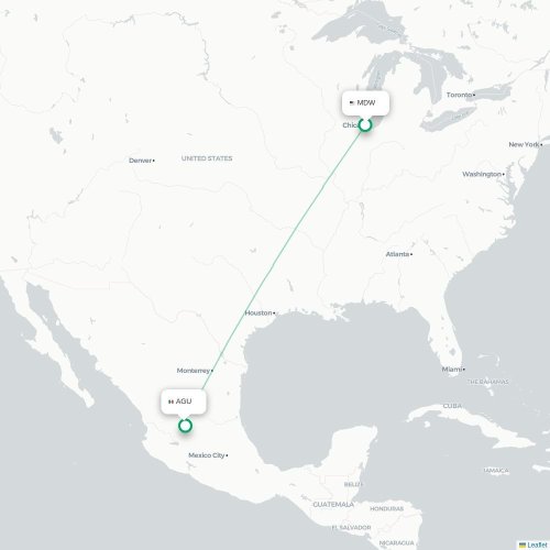 Mapa lotu bezpośredniego Chicago – Aguascalientes