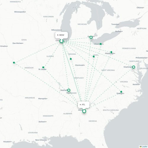Chicago - Atlanta kort over direkte fly