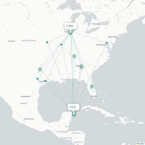 Mapa de vuelo directo Chicago - Cancún