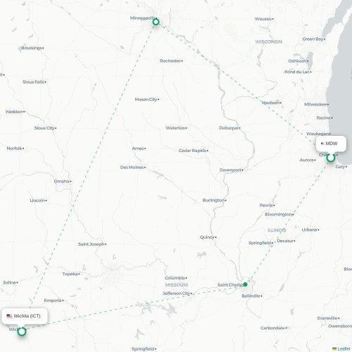 Chicago - Wichita kaart van rechtstreekse vlucht
