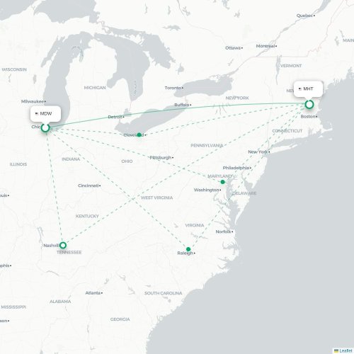Mapa lotu bezpośredniego Chicago – Manchester