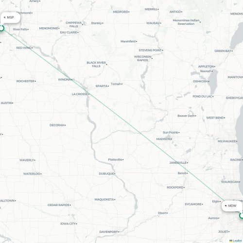 Chicago - Minneapolis kort over direkte fly