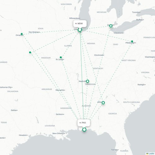 Chicago - Pensacola kaart van rechtstreekse vlucht