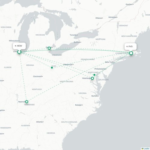 Mapa de vuelo directo Chicago - Providence