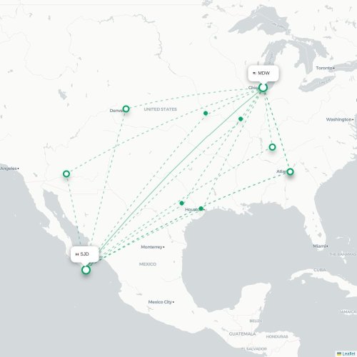Mapa de vuelo directo Chicago - San José del Cabo