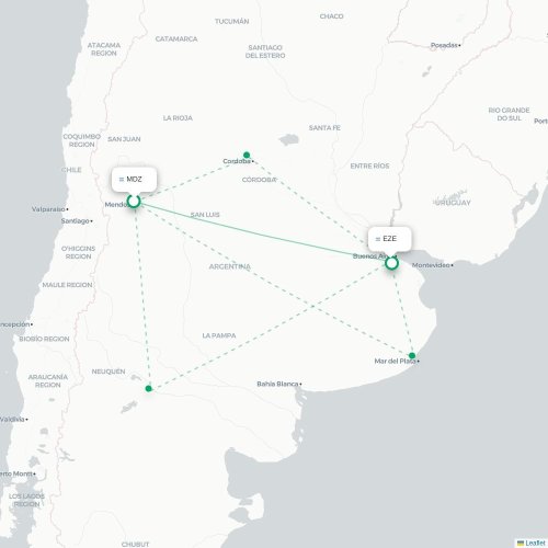 Mapa lotu bezpośredniego Mendoza – Buenos Aires