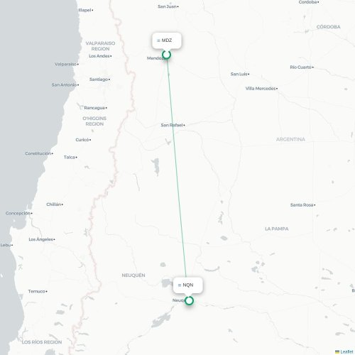 Mapa lotu bezpośredniego Mendoza – Neuquén