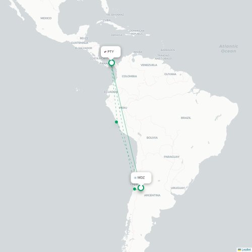 Mendoza - Panama-stad kaart van rechtstreekse vlucht