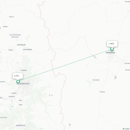 Mapa lotu bezpośredniego Mendoza – Santiago de Chile