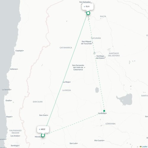 Mapa lotu bezpośredniego Mendoza – Salta