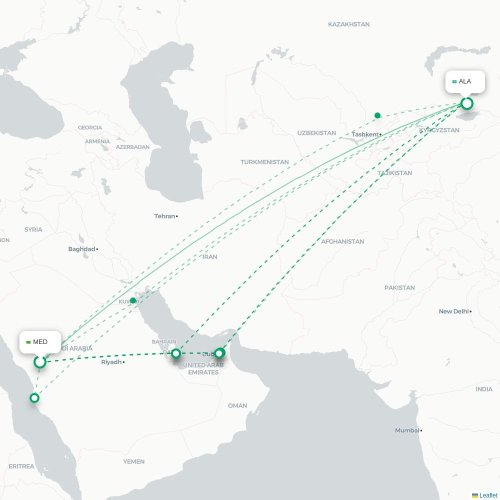 Mapa de vuelo directo Medina - Almatý