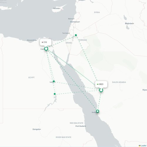 Mapa de vuelo directo Medina - El Cairo