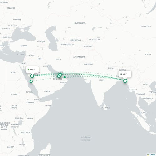 Medina - Chittagong kort over direkte fly