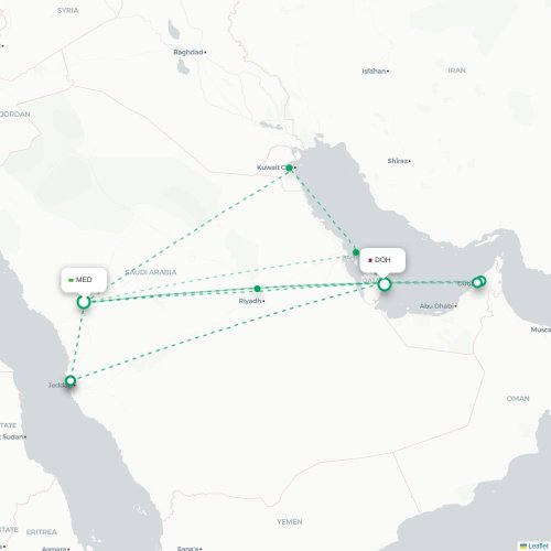Mapa de vuelo directo Medina - Doha