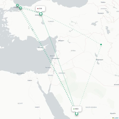 Mapa de vuelo directo Medina - Angora