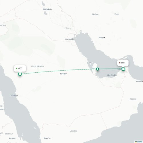Mapa de vuelo directo Medina - Sharjah