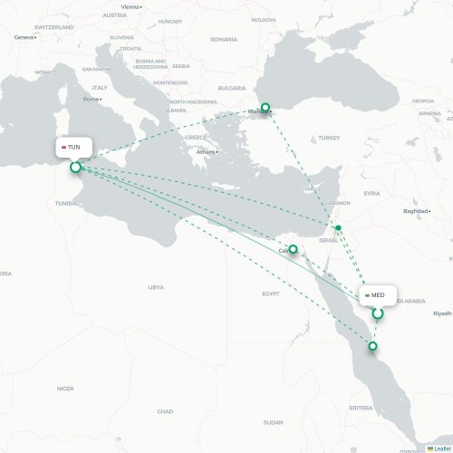 Mapa de vuelo directo Medina - Túnez