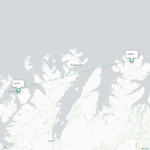 Mapa de vuelo directo Mehamn - Hammerfest