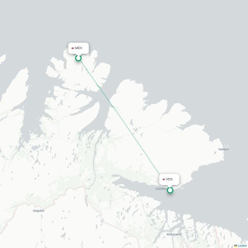 Mapa de vuelo directo Mehamn - Vadsø