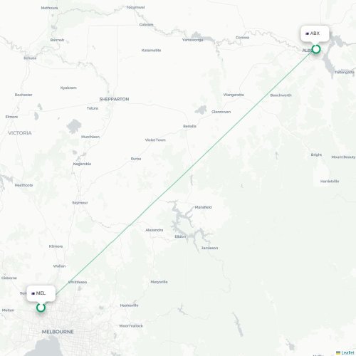 Melbourne - Albury kort over direkte fly