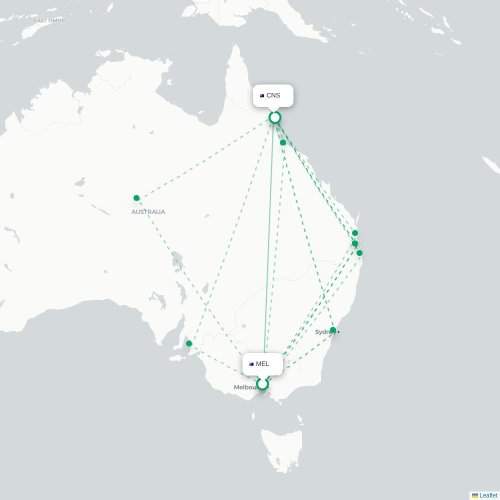 Mapa lotu bezpośredniego Melbourne – Cairns