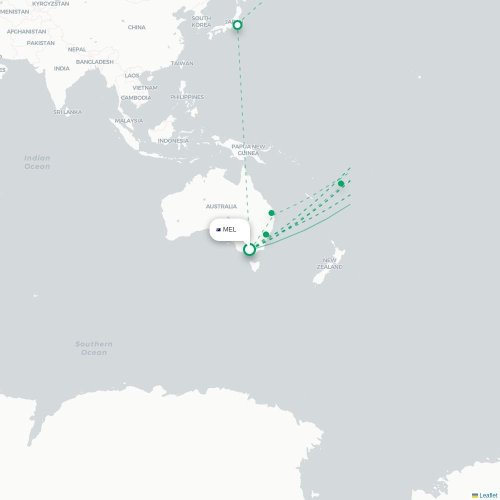 Mapa lotu bezpośredniego Melbourne – Dallas