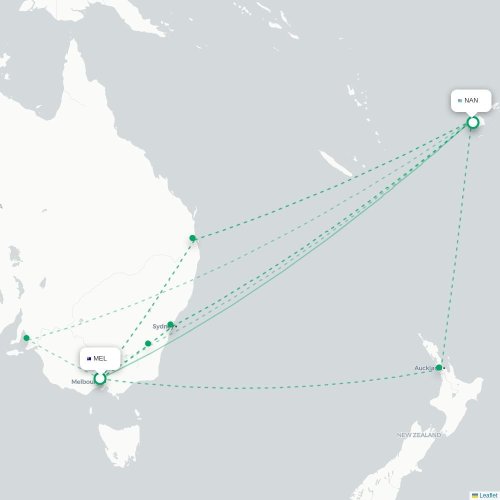 Mapa lotu bezpośredniego Melbourne – Nadi