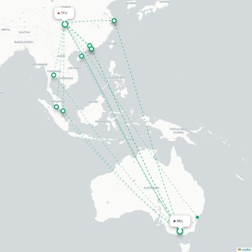 Mapa lotu bezpośredniego Melbourne – Chengdu