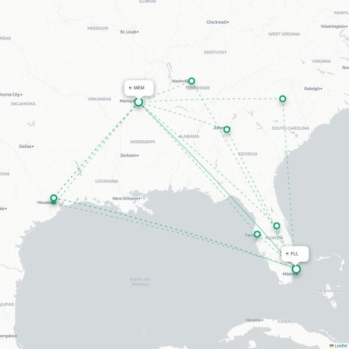 Mapa de vuelo directo Memphis - Fort Lauderdale
