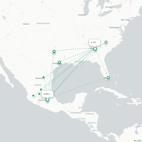 Mexico City - Atlanta karta över direktflyg