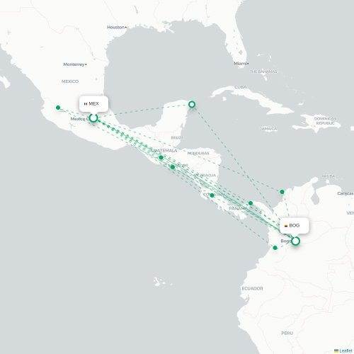 Mapa de vuelo directo Ciudad de México, D.F. - Bogotá