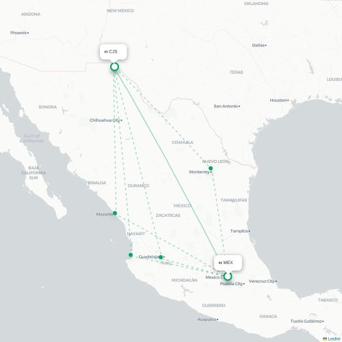 Mexico City - Ciudad Juarez karta över direktflyg